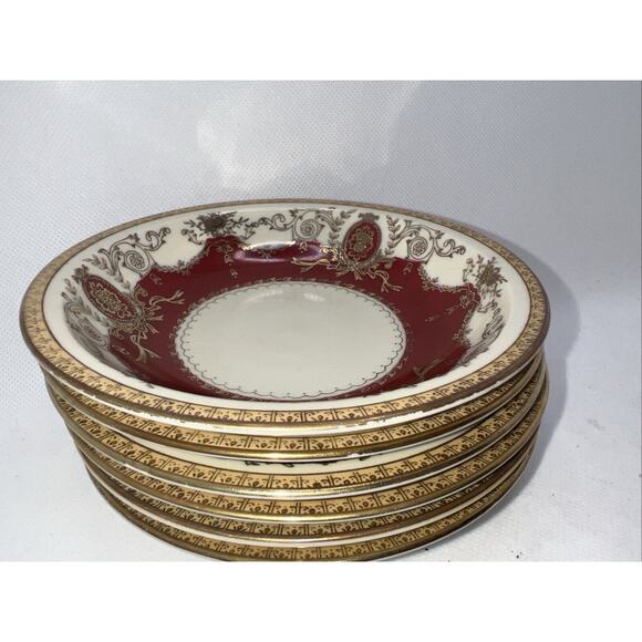 SIX Meito MANDARIN Maroon Red Gold Ivory RIMMED BERRY BOWLS Occ. Japan PERFECT! - Picture 8 of 11